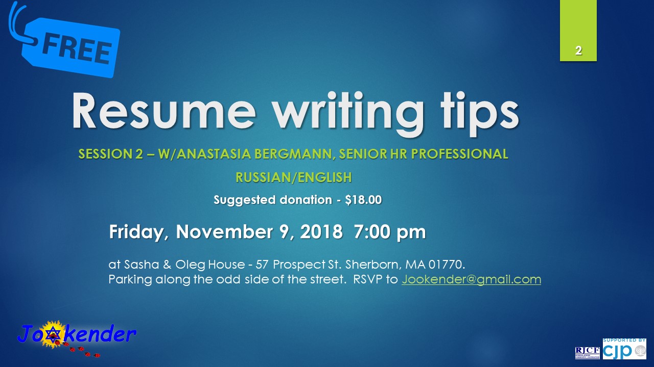Resume Writing Tips - Session Two with Anastasia Bergman