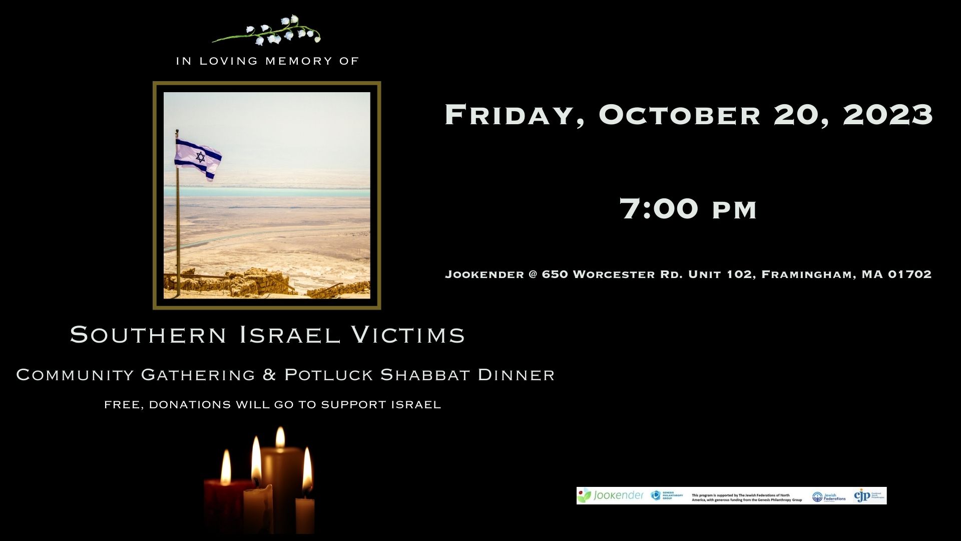 In Memory of Israeli Victims- Community Shabbat Dinner and Gathering